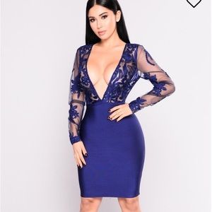 Blue Lace Dress; bandage bottom